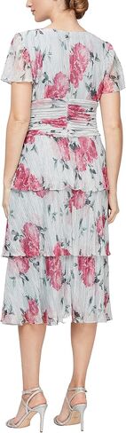 S.L. Fashions Women's Short Sleeve V-Neck Midi Cocktail Dress W/Ruched Waist, Wedding Guest Gown (Petite and Regular Sizes) in Saudi Arabia