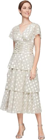 S.L. Fashions Women's Short Sleeve V-Neck Midi Cocktail Dress W/Ruched Waist, Wedding Guest Gown (Petite and Regular Sizes) in Saudi Arabia