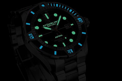 Stuhrling Mens Dive Watch with Swiss Automatic Movement Stainless Steel Case and Bracelet Screw Down Crown Water Resistant to 200 Meters in Saudi Arabia