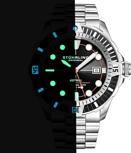 Stuhrling Mens Dive Watch with Swiss Automatic Movement Stainless Steel Case and Bracelet Screw Down Crown Water Resistant to 200 Meters in Saudi Arabia
