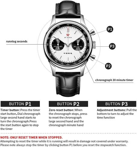 1963 Watch Men's 40mm Panda Dial Mechanical Chronograph Authentic ST19 Manual Winding Movement Sapphire Crystal Analog Luminous Hand in Saudi Arabia