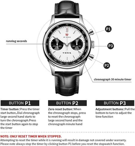1963 Watch Men's 40mm Panda Dial Mechanical Chronograph Authentic ST19 Manual Winding Movement Sapphire Crystal Analog Luminous Hand in Saudi Arabia