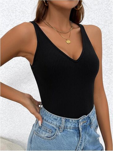 Women's Ditsy Floral Print Ribbed Knit Tank Top Sleeveless V Neck Slim Fit Vacation Tops in Saudi Arabia