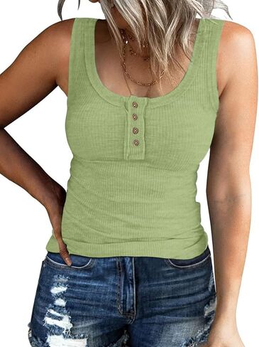 ATHMILE Women Tank Tops Summer Casual Ribbed Sleeveless Basic Cami Top Slim Henley Button Down Blouses in Kuwait