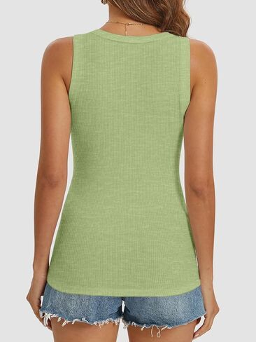 ATHMILE Women Tank Tops Summer Casual Ribbed Sleeveless Basic Cami Top Slim Henley Button Down Blouses in Kuwait