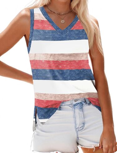 Zeagoo Womens Summer Tank Tops 2025 V Neck Sleeveless Casual Loose Fit T Shirts Side Split Going Out Tops in Saudi Arabia