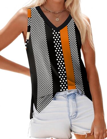 Zeagoo Womens Summer Tank Tops 2025 V Neck Sleeveless Casual Loose Fit T Shirts Side Split Going Out Tops in Saudi Arabia