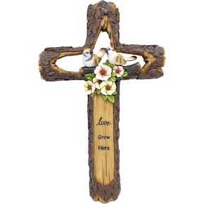 De Leon Collections Decorative Hanging Wall Cross, Inspirational Home Décor, 11.75 Inch Polyresin, Love Grows Here