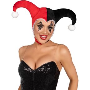Leg Avenue Harlequin bonnet, BLACK/RED, O/S