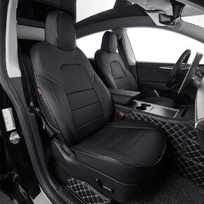EKR Custom Fit Cybertruck Car Seat Covers Full Set for Select Tesla 2024 Cybertruck - Leather (Black)