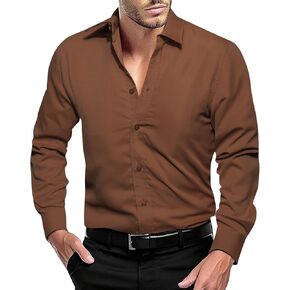 قميص Dubulle سادة للرجال من الساتان بأكمام طويلة، قميص كاجوال للعمل بأزرار سفلية مع جيب للرجال in Kuwait