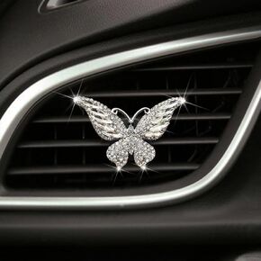 White butterfly Air Vent Clips,butterfly car decor Cute Crystal Butterfly Pandent Car Air Fresheners Vent Clips Car Diffuser Vent Clip Diamond Car Decoration Interior Decor Car Accessories for Women