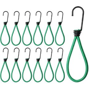 12 Pcs Mini Bungee Cords with Hooks, 9 Inch Small Bungee Cords Elastic Bungee Straps Stretchy Cord for Camping, Securing Tarps, Canvases (Black with White Spots)
