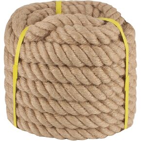 Twisted Manila Rope 3/4 in x 100 ft Natural Jute Rope Thick Hemp Rope for Railing Docks Tug of War Decorating Crafts Nautical Landscaping Swing Hammock
