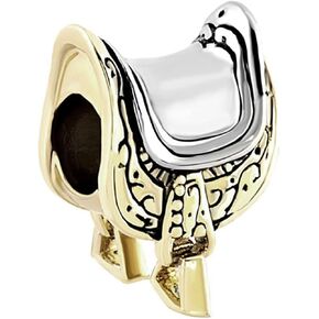 Gold Tone Saddle Charm for Equestrian Lover Compatible with Pandora Charms Bracelets