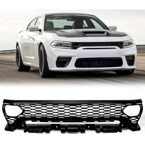 Front Upper Grille Compatible with Dodge Charger 2020 2021 2022 2023 Widebody Model SRT Scat Pack Style Radiator Black Front Bumper Grill