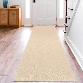 KOZYFLY Boho Runners for Hallways 2.6x8 ft Washable Hall Carpet Runner Rubber Backed Kitchen Rug Peach Beige Cotton Entryway Runner Indoor Floor Carpet for Hall Kitchen Entryway in Kuwait