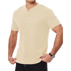 JMIERR Mens Waffle Cotton T Shirt V-Neck Henley Shirt Short Sleeve Work Casual Tee Shirts