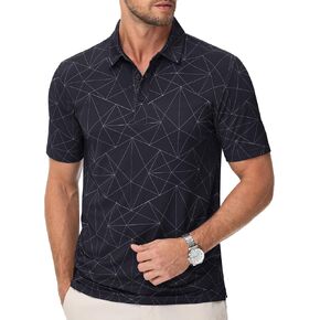 Cotrasen Mens Golf Shirts Quick-Dry Print Tee Shirt Moisture Wicking Performance Short Sleeve Polo Shirt for Men