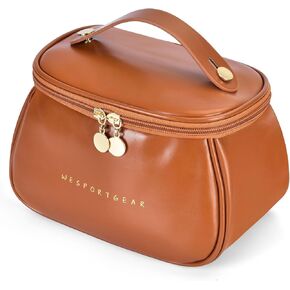 Travel Makeup Bag, Portability Travel Essentials Toiletry Bag for Women, Waterproof Large Capacity Cosmetic Bag with Compartments, Brown