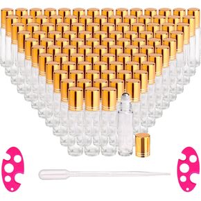 inice 100 Pack,10ml Roller Bottles for Essential Oils Applicator Clear Glass Bottles Stainless Steel Roll On Ball for Daily Care