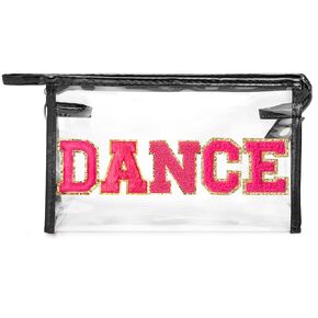 Y1tvei SNACKS Clear Makeup Bag - Preppy Patch White Chenille Varsity Letter Transparent PVC Large Cosmetic Pouch Portable Waterproof Travel Organizer Toiletry Compliant Carry Bag for Women Girl(White)