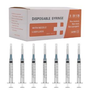 30 Pack 3ml Disposable Syringes with Needle 25Ga 1.0 inch Needle ,Luer Lock Industrial Dispensing Accessories,Individually Wrapped