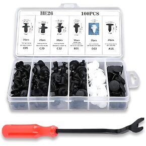100 PCS Car Bumper Fasteners Kit, 6.3MM 8MM 9MM 10MM Waterproof Durable Vehicle Rivet Clip, with Removal Tool, Universal Portable Automotive Bumper Retainer Clips, for Most Cars (Black)