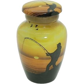 UR Keepsake Urn –Decorative Fishing Catching Keepsake Cremation Urn for Human Ashes with Velvet Box & Velvet Bag-Mini Keepsake Urn - Affordable Keepsake Urn (3 cu.in)