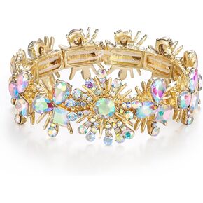 BriLove Wedding Bridal Stunning Crystal Snowflake Teardrop Cluster Stretch Bangle Bracelet for Women Bride