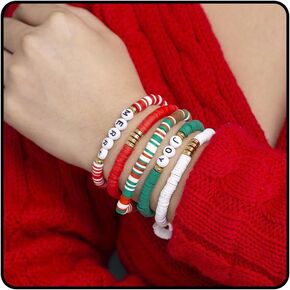 Christmas Bracelets for Women Stackable Stretch Christmas Beaded Bracelets Christmas Tree Jingle Bell Elk Santa Claus Snowman Charm Bracelets Preppy Bracelets Christmas Gifts Stocking Stuffers