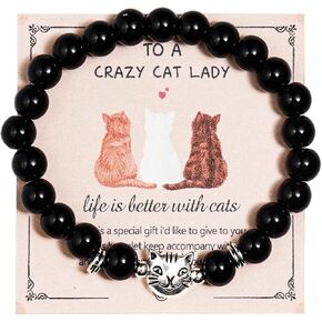 tenghong2021 Natural Stone Bracelets Cat Nature Stone Animals Gemstone Bracelet Healing Crystal Cat Lucky Bracelets for Women Men Party Gifts Jewelry