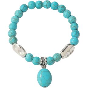 COLORFUL BLING Vintage Turquoise Bracelet Healing Crystal Stone Evil Eye Cross Butterfly Stretch Round Bead Bracelets for Women Men Jewelry