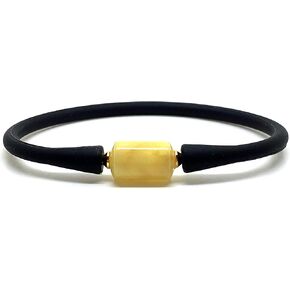 Natural Baltic Amber Bracelet Yellow Barrel Shape Bead, Black Rubber Band