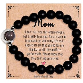 Pingyongchang Mothers Day Gifts Natural Stone Mom Bracelet For Women,Handmade Moon Charm Bracelet Meaningful Gifts for Mom on Birthday Valentines Day Easter Christmas Anniversary from Daughter Son