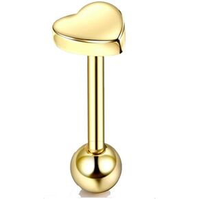 14G Heart Tongue Rings for Women Internally Threaded Surgical Steel Tongue Cartilage Piercing Studs Barbell Body Piercing Jewelry