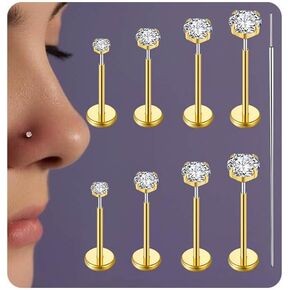 20G/18G/16G Threadless Flat Back Earrings 316L Surgical Steel Threadless Nose Studs Ring for Women Men Push in Labret Stud Tragus Cartilage Helix Body Piercing Jewelry 5mm 6mm 7mm 8mm Length