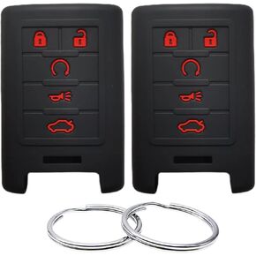 Silicone Rubber Key Fob Cover Compatible with (5 Buttons) 2006-2015 Cadillac ATS CTS DTS Escalade Escalade ESV SRX STS Buick Lucerne OUC6000066 (Black Black)