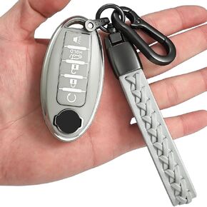 Key fob Cover with Keychain,TPU 5 Buttons Key case,Compatible with Altima Pathfinder Armada Murano Maxima Rogue Remote Smart car Key,Car Key Accessories,Blue
