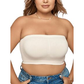 MakeMeChic Women's Plus Size Seamless Bandeau Bra Strapless Solid Sports Bralette Tube Tops