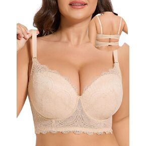 Longline Plus Size Bra Lace Lightly Padded Supportive Underwire Bralette for Large Breasts Women