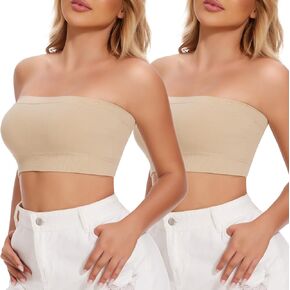 JOYSHAPER Strapless Bras for Women Seamless Bandeau Bralette Tube Top 2 Packs