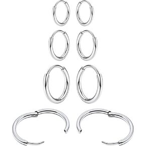 Jenxnjsjo Silver/Black/Gold Huggie Hoop Earrings 14k Gold Plated Filled Infinity Loop Earrings for Women Men Sensitive Ear 20g Hypoallergenic Surgical Steel