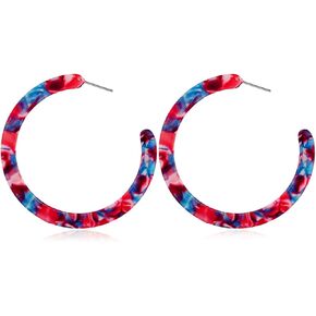 Boho Acrylic Hoop Earrings Bohemian Statement Colorful Acetate Lucite Tortoise Shell Resin Geometric Big Lightweight C Open Hoops Earrings for Women Prom Party Holiday Fashion Jewerly Gifts