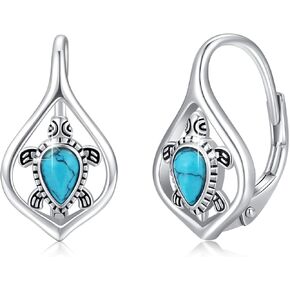 Turtle Earrings for Women 925 Sterling Silver Turquoise Turtle Leverback Earrings Turtle Huggie Hoop Earring Ocean Animal Jewelry Gifts