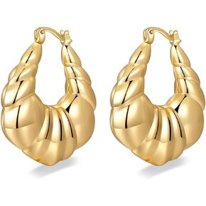 Women Hoop Earrings Lightweight 18K Gold Plated Chunky Hoops Earring Daily Jewelry