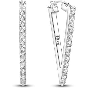 Sterling Silver CZ Triangle Shape Hoop Earrings for Women Small Chunky V-Shaped Huggie Earrings Fashion Dainty Hypoallergenic Earrings for Sensitive Ears Birthday Gifts