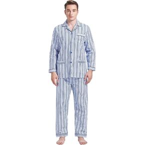 amaxer Men's Flannel Pajamas Set Warm Winter PJs Long Sleeve 100% Cotton Elastic Waistband Button Fly Loungewear XL