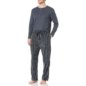 Essentials by Seven Apparel Men's Long-Sleeve Top and Fleece Bottom Pajama Set