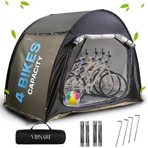 Outdoor Bike Shed – Spacious, Waterproof Cover Tent for 4 Bicycles, Durable 210D Silver-Plated Oxford Fabric, UV Protection, Easy Setup, Black